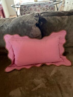 Furbish Studio Pink Scalloped Edge Linen Pillow